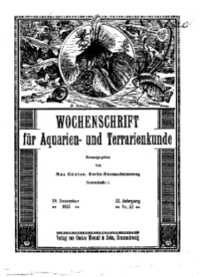 Wochenschrift für Aquarien und Terrarienkunde, 22. Jg. 1925, Nr. 52.