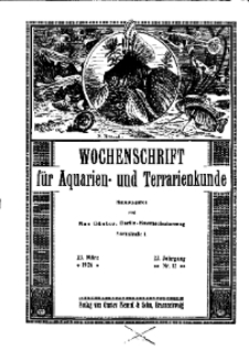 Wochenschrift für Aquarien und Terrarienkunde, 23. Jg. 1926, Nr. 12.