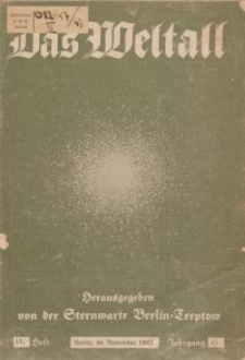 Das Weltall. Bildgeschmückte Zeitschrift für volkstümmliche Himmelstunde, 1941, H. 11.