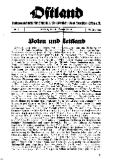 Ostland : Halbmonatsschrift für Ostpolitik, Jg. 19, 1938, Nr 1.