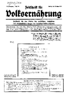 Zeitschrift für Volksernährung, 13. Jg. 1938, H. 20.