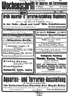 Wochenschrift für Aquarien und Terrarienkunde, 21. Jg. 1924, Nr. 17.