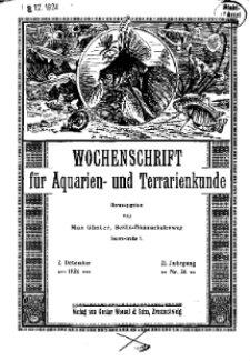 Wochenschrift für Aquarien und Terrarienkunde, 21. Jg. 1924, Nr. 36.
