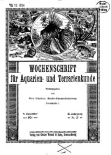 Wochenschrift für Aquarien und Terrarienkunde, 21. Jg. 1924, Nr. 37.