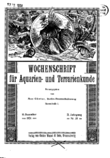 Wochenschrift für Aquarien und Terrarienkunde, 21. Jg. 1924, Nr. 38.