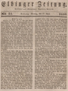 Elbinger Zeitung, No. 51 Montag, 27. April 1846