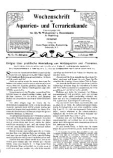 Wochenschrift für Aquarien und Terrarienkunde, 6. Jg. 1909, Nr. 5.
