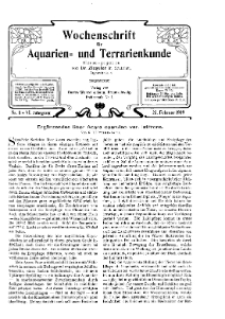 Wochenschrift für Aquarien und Terrarienkunde, 6. Jg. 1909, Nr. 8.