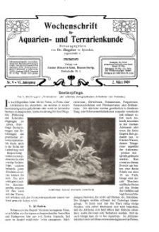 Wochenschrift für Aquarien und Terrarienkunde, 6. Jg. 1909, Nr. 9.