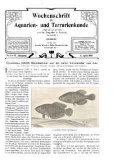 Wochenschrift für Aquarien und Terrarienkunde, 6. Jg. 1909, Nr. 14.