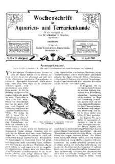 Wochenschrift für Aquarien und Terrarienkunde, 6. Jg. 1909, Nr. 15.