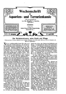 Wochenschrift für Aquarien und Terrarienkunde, 6. Jg. 1909, Nr. 17.