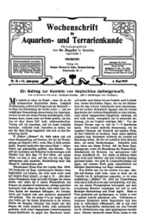 Wochenschrift für Aquarien und Terrarienkunde, 6. Jg. 1909, Nr. 18.
