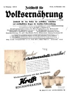 Zeitschrift für Volksernährung, 16. Jg. 1941, H. 22.