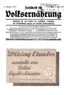 Zeitschrift für Volksernährung, 17. Jg. 1942, H. 1.