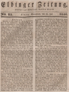 Elbinger Zeitung, No. 85 Sonnabend, 18. Juli 1846
