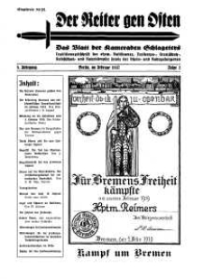 Der Reiter Gen Osten : das Blatt der Kameraden Schlageters, Jg. 8, 1937, H. 2.