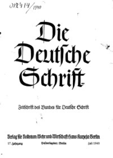 Die Deutsche Schrift : Zeitschrift des Bundes für Deutsche Schrift, Jg. 17, 1940, H. 1-2.