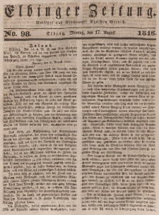 Elbinger Zeitung, No. 98 Montag, 17. August 1846