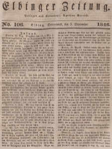 Elbinger Zeitung, No. 106 Sonnabend, 5. September 1846