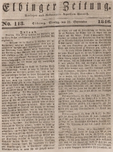Elbinger Zeitung, No. 113 Montag, 21. September 1846