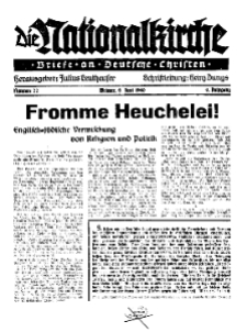Die Nationalkirche : Briefe an Deutsche Christen, Jg. 9, 1940, H. 22.