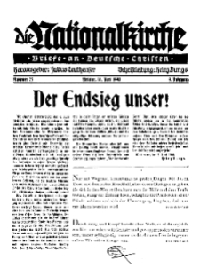 Die Nationalkirche : Briefe an Deutsche Christen, Jg. 9, 1940, H. 23.