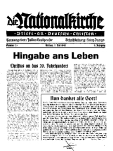 Die Nationalkirche : Briefe an Deutsche Christen, Jg. 9, 1940, H. 25.