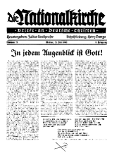 Die Nationalkirche : Briefe an Deutsche Christen, Jg. 9, 1940, H. 27.