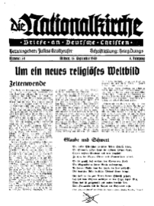 Die Nationalkirche : Briefe an Deutsche Christen, Jg. 9, 1940, H. 34.