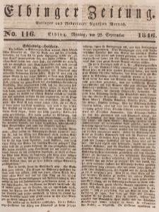 Elbinger Zeitung, No. 116 Montag, 28. September 1846