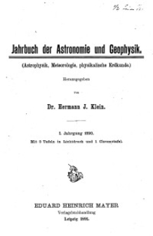 Jahrbuch der Astronomie und Geophysik, 1. Jg. 1890