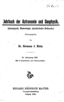 Jahrbuch der Astronomie und Geophysik, 3. Jg. 1892