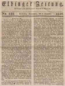 Elbinger Zeitung, No. 144 Donnerstag, 3. Dezember 1846