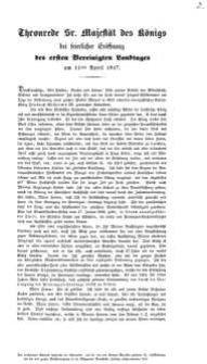 Thronrede Sr. Majestät des Königs bei feierlicher Eröffnung des ersten Vereinigten Landtages am 11ten April 1847.