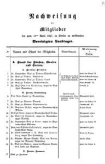 Nachweisung der Mitglieder des zum 11ten April 1847 in Berlin zu eröffnenden Vereinigten Landtages