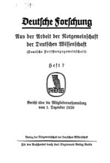 Deutsche Forschung. Aus der Arbeit der Notgemeinschaft der Deutschen Wissenschaf, 1929, H. 7.