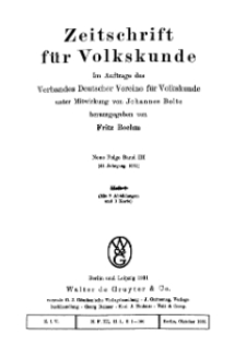 Zeitschrift des Vereins für Volkskunde, 41. Jahrgang, 1931, Band 3.