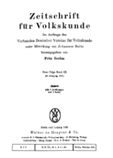 Zeitschrift des Vereins für Volkskunde, 41. Jahrgang, 1931, Band 3.