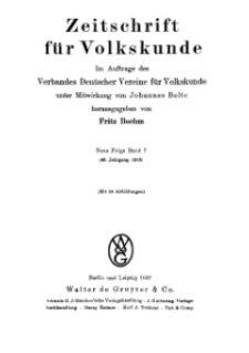 Zeitschrift des Vereins für Volkskunde, 45. Jahrgang, 1935, Band 7.