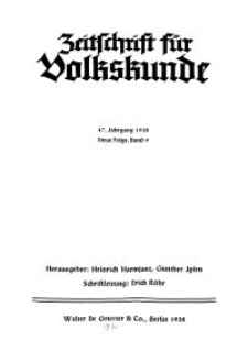 Zeitschrift des Vereins für Volkskunde, 47. Jahrgang, 1938, Band 9.