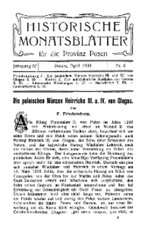 Historische Monatsblätter für die Provinz Posen, Jg. 4, 1903, Nr 4.