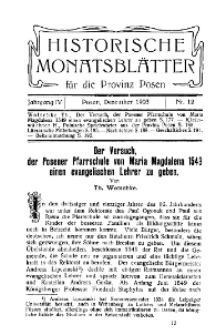 Historische Monatsblätter für die Provinz Posen, Jg. 4, 1903, Nr 12.