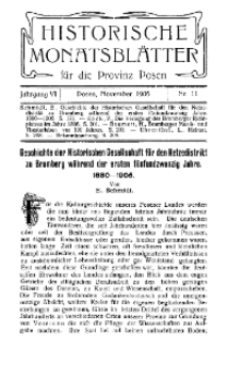 Historische Monatsblätter für die Provinz Posen, Jg. 6, 1905, Nr 11.