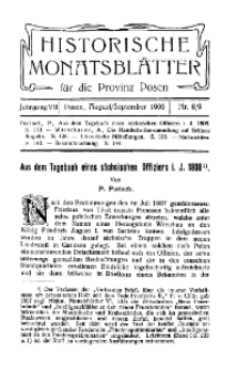 Historische Monatsblätter für die Provinz Posen, Jg. 7, 1906, Nr 8/9.