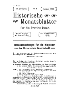 Historische Monatsblätter für die Provinz Posen, Jg. 9, 1908, Nr 1.