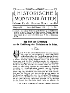 Historische Monatsblätter für die Provinz Posen, Jg. 9, 1908, Nr 7/8.
