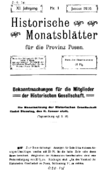 Historische Monatsblätter für die Provinz Posen, Jg. 11, 1910, Nr 1.