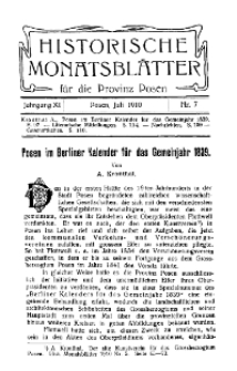 Historische Monatsblätter für die Provinz Posen, Jg. 11, 1910, Nr 7.