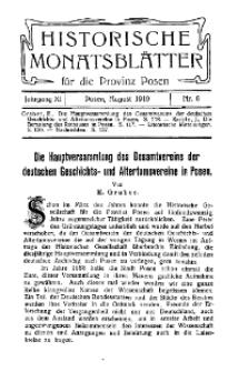 Historische Monatsblätter für die Provinz Posen, Jg. 11, 1910, Nr 8.